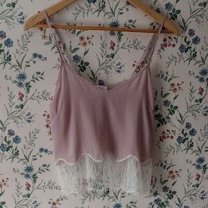 Wilfred Silk And Lace Lavendar Crop Top Cami